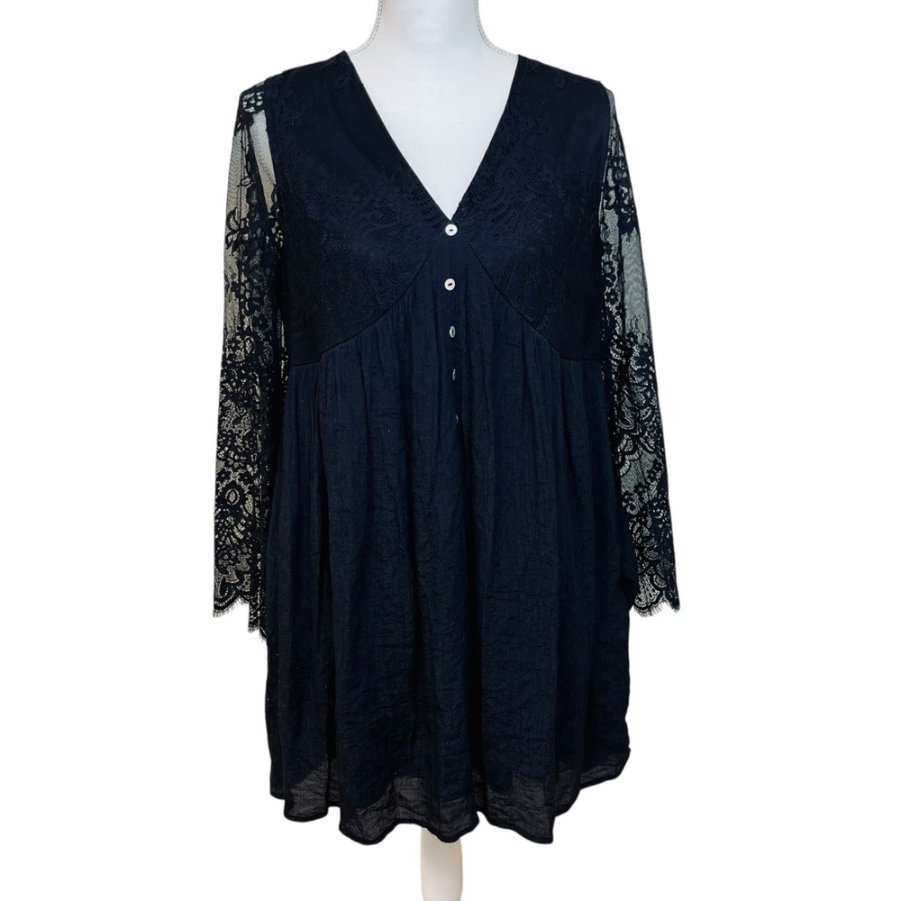 BaeVely Black Lace Babydoll Mini Dress Sz L Whimsigoth Witchy Dark‎ Fairy Grunge